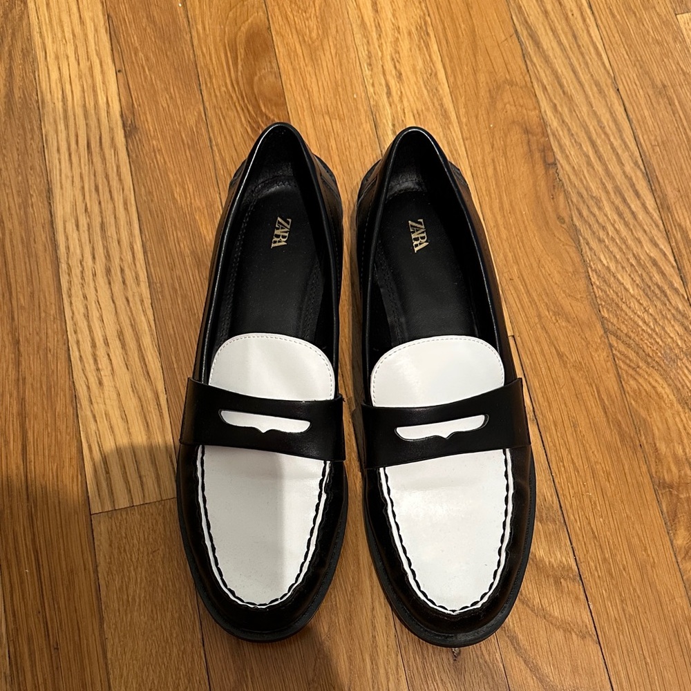 Zara black and white loafers